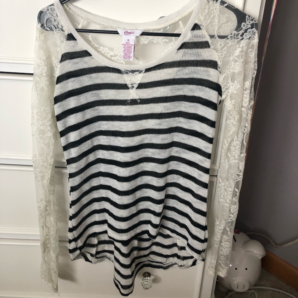 Candies stripped lace long sleeve shirt